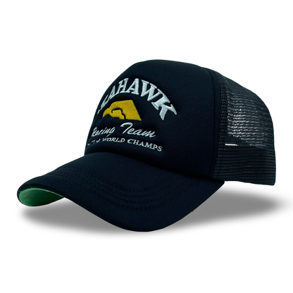 “Seahawk Racing Team” ACC 80’s Retro Miami Trucker Hat (Seen On Cocaine Cowboys : The Kings Of Miami) Black/Black