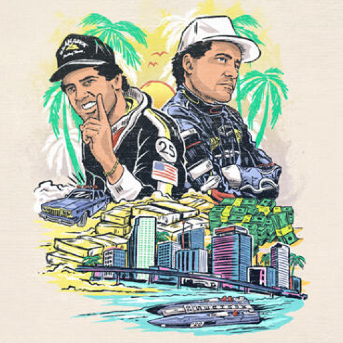 “Seahawk Racing Team” ACC 80’s Retro Miami Trucker Hat (Seen On Cocaine Cowboys : The Kings Of Miami) Black/Black
