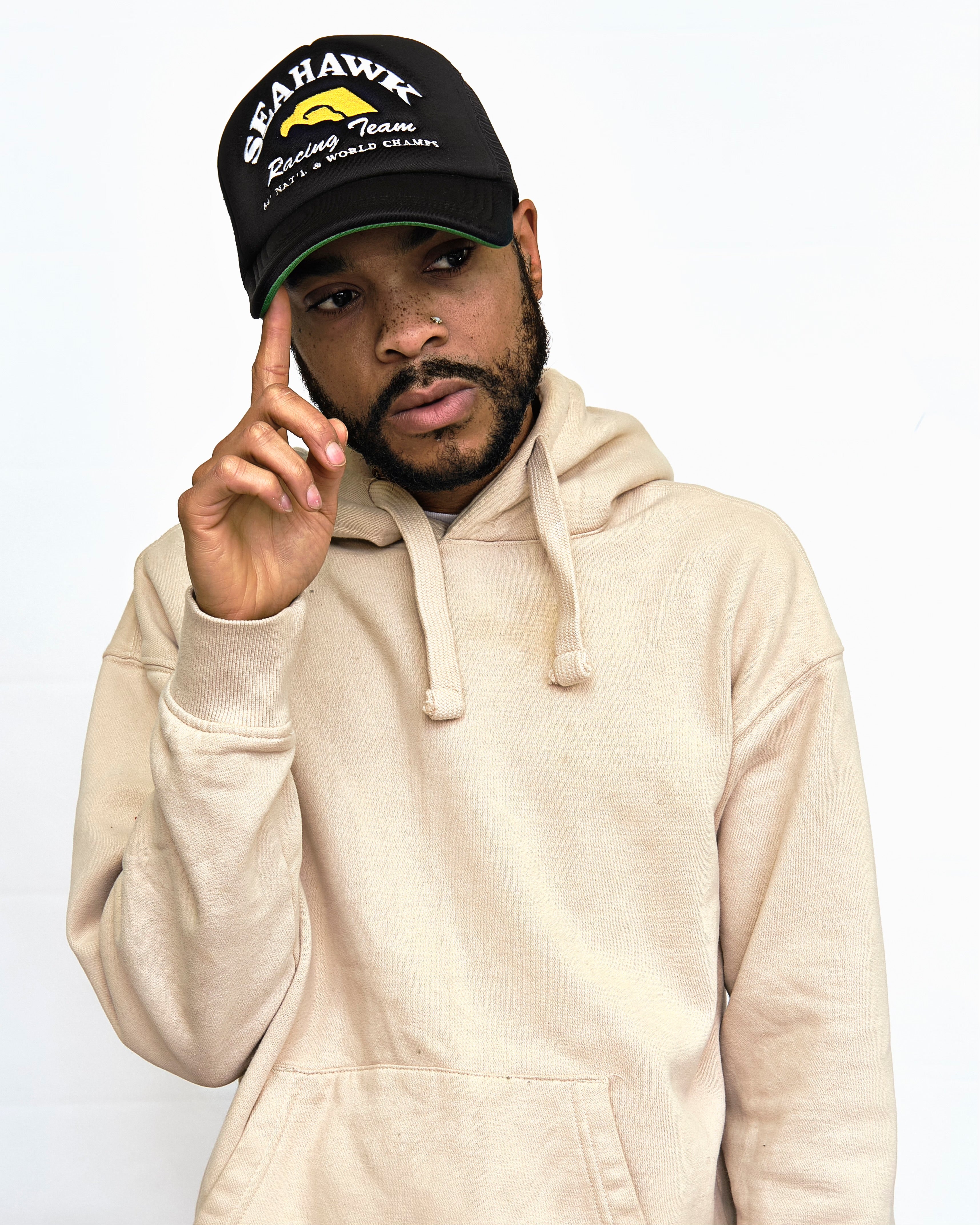 “Seahawk Racing Team” ACC 80’s Retro Miami Trucker Hat (Seen On Cocaine Cowboys : The Kings Of Miami) Black/Black